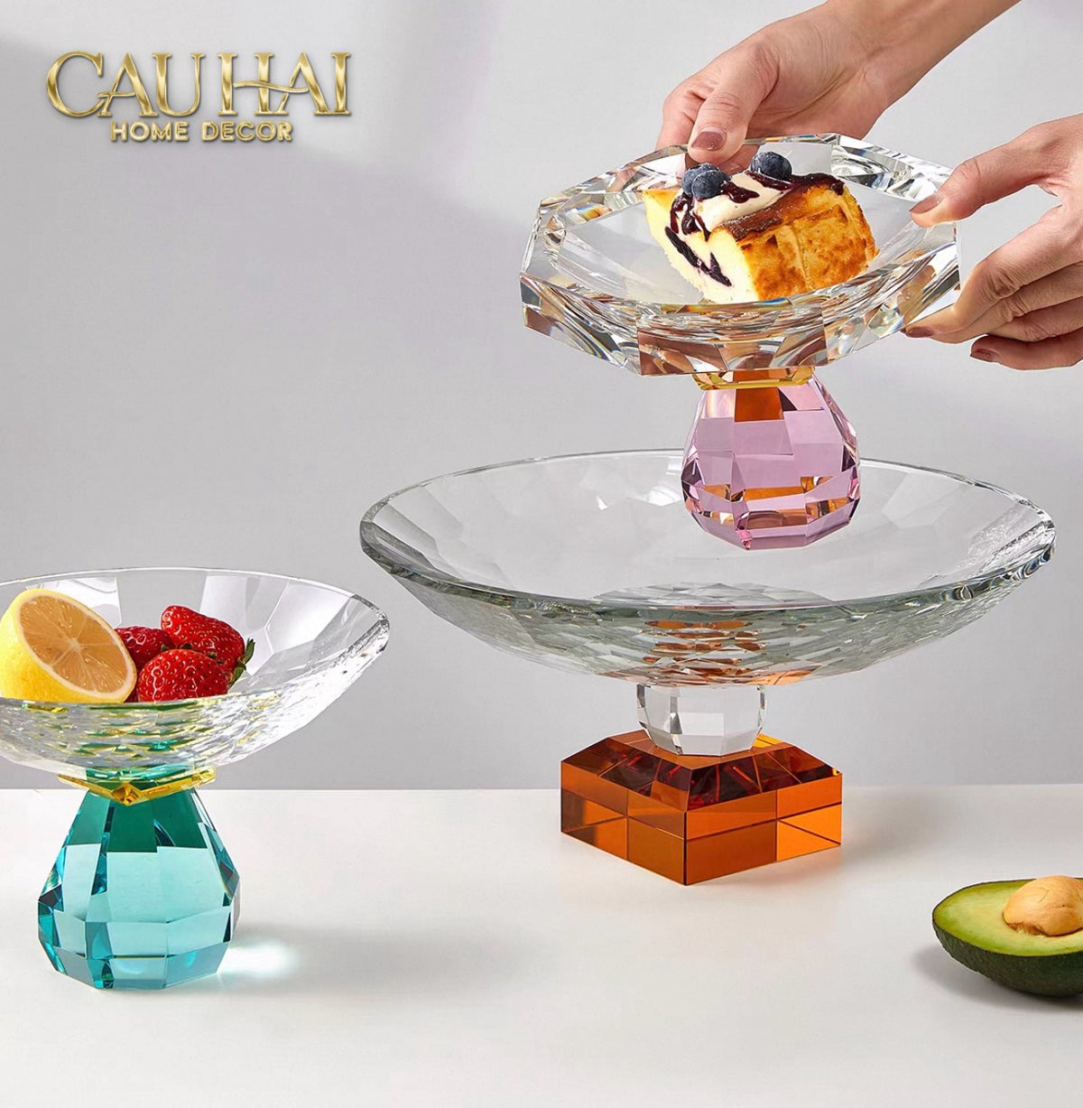 Maison Cristalleries Couture - Đĩa Trái Cây Pha Lê Amber Fruit Plates Centerpieces 9x28x15-Đĩa Trái Cây-CẬU HAI HOME DECOR