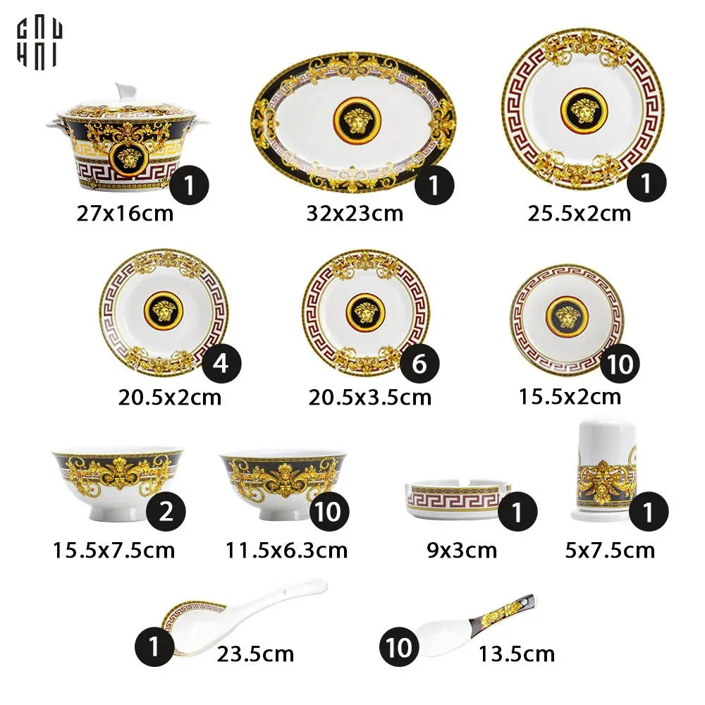 MAISON DE LUXE - SET CHÉN DĨA BLACK BAROQUE FRAME MEDUSA HEAD 48PCS SS25-CẬU HAI HOME DECOR