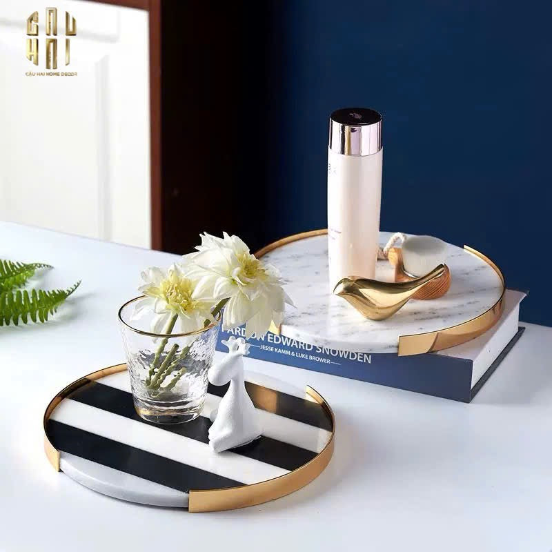 MAISON DE NATURE - MARBLE STONE ART TRAY - KHAY ĐÁ TỰ NHIÊN L'ORACLE BLANC OU NOIR-CẬU HAI HOME DECOR