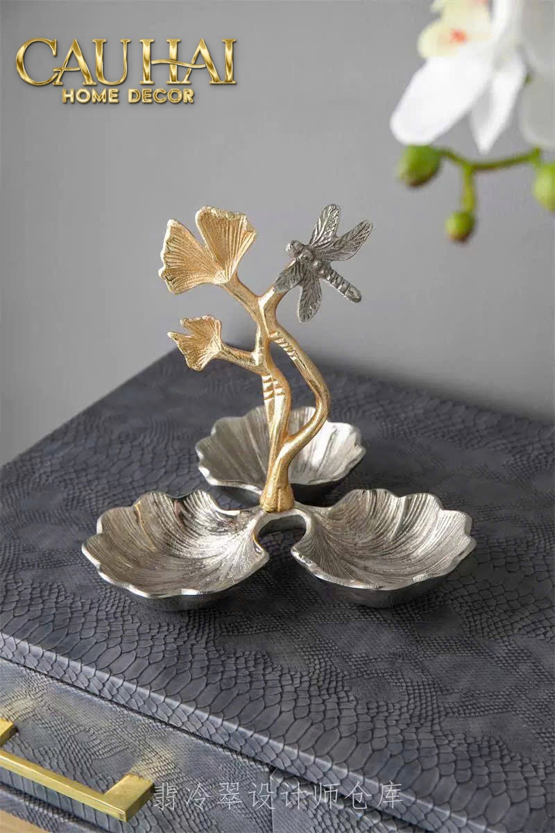 Maison Elysian Couture - Đĩa Trái Cây Đồng Mạ Bạc Triptyque · Indira Atelier Ginkgo Platinum Decorative Trays 22x22-CẬU HAI HOME DECOR
