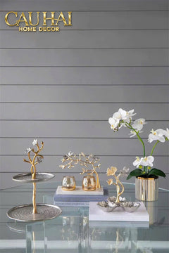 Maison Elysian Couture - Đĩa Trái Cây Đồng Mạ Bạc Triptyque · Indira Atelier Ginkgo Platinum Decorative Trays 22x22-CẬU HAI HOME DECOR