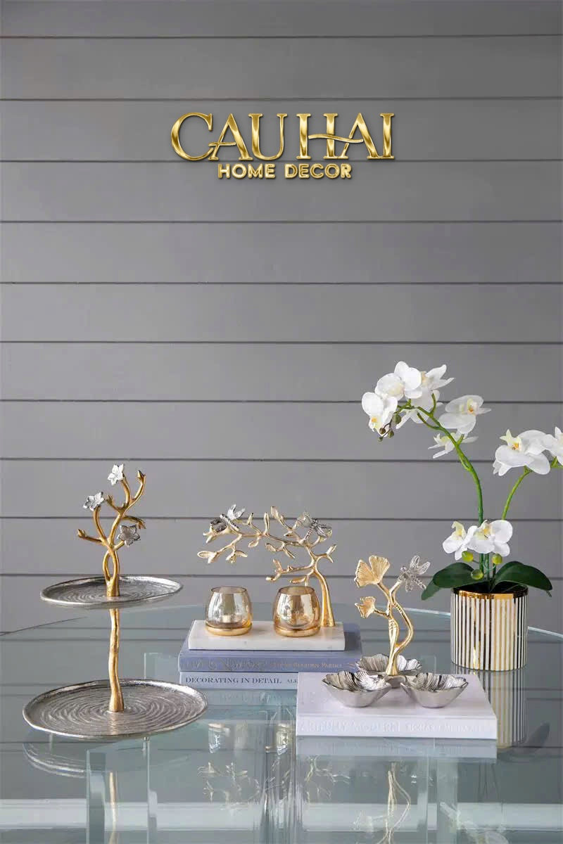 Maison Elysian Couture - Đĩa Trái Cây Đồng Mạ Bạc Triptyque · Indira Atelier Ginkgo Platinum Decorative Trays 22x22-CẬU HAI HOME DECOR