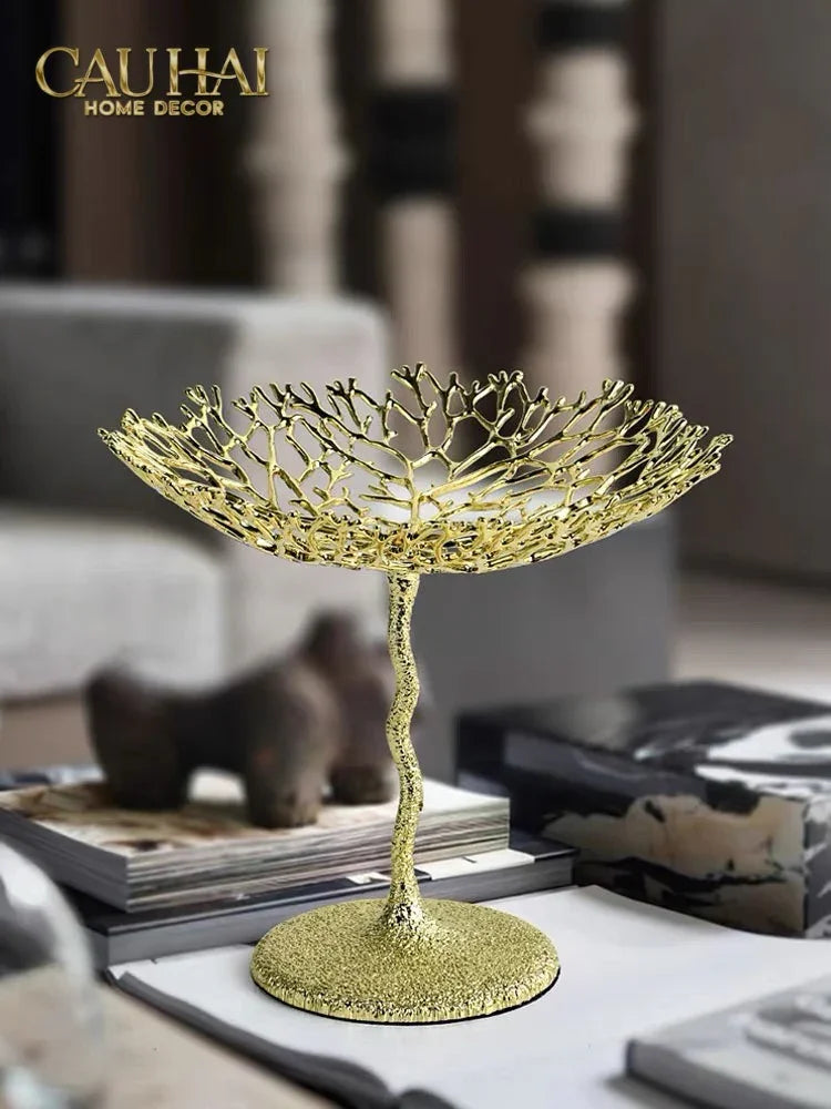 Maison Elysian Couture - Đĩa Trái Cây San Hô Bằng Đồng Aureum Doré Corail Centerpieces 23x27-CẬU HAI HOME DECOR
