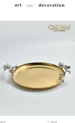 Maison Elysian Couture - Khay Tròn Đồng Platinum Cataleya Indira Brasson Decorative Trays 27x30x8-CẬU HAI HOME DECOR