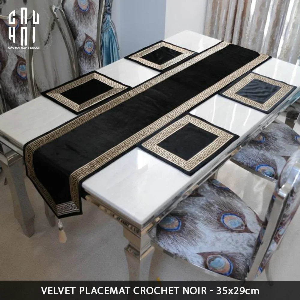 MIẾNG LÓT BÀN ĂN CROCHET - VELVET PLACEMAT CROCHET NOIR-CẬU HAI HOME DECOR