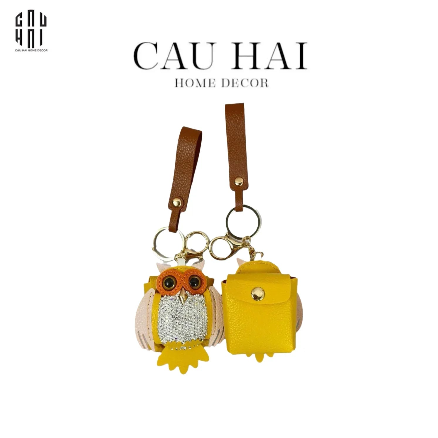 MÓC KHOÁ - CHARM TÚI XÁCH OWL BLING BLING YELLOW-CẬU HAI HOME DECOR