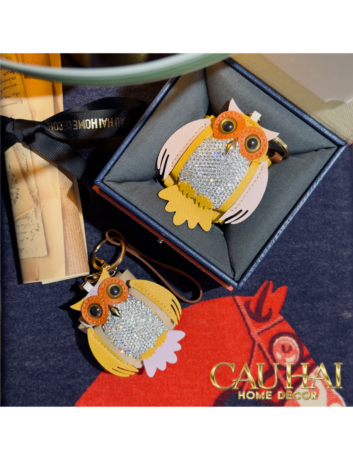Móc Khoá - Charm Túi Xách Owl Bling Bling Yellow-MÓC KHÓA & CHARM TÚI-Đối tác tại Trung Quốc theo từng đơn đặt hàng-CẬU HAI HOME DECOR