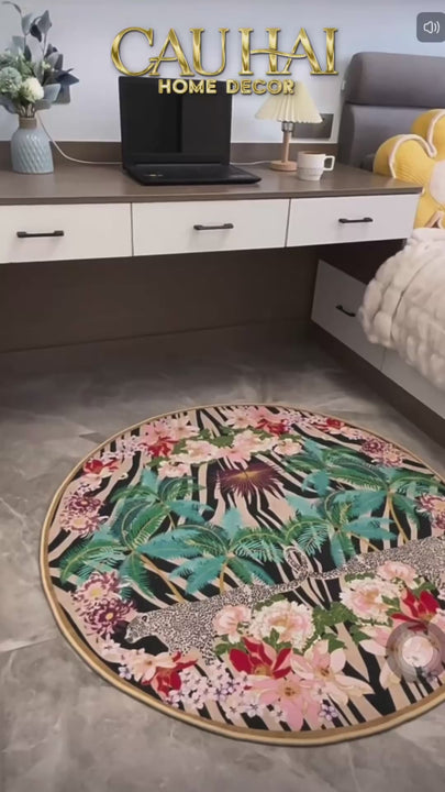 Thảm Tròn Nhung Bỉ  D160 Nocturne Jungle Panthera