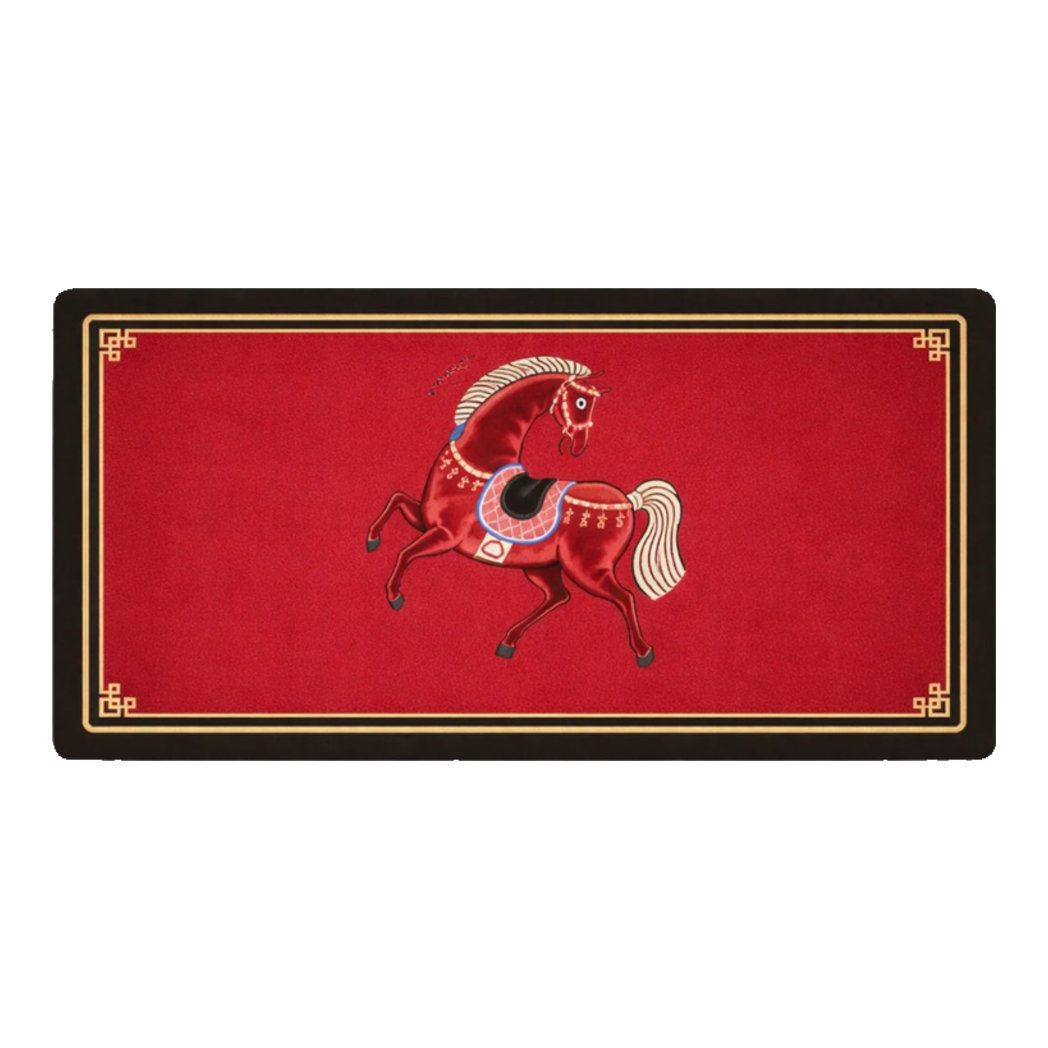 Door Mat / Micro Nappa Bathroom Mat Gen8 55*90/60*120 - Impérial Équestre Embroidered Cheval - Ruby Red