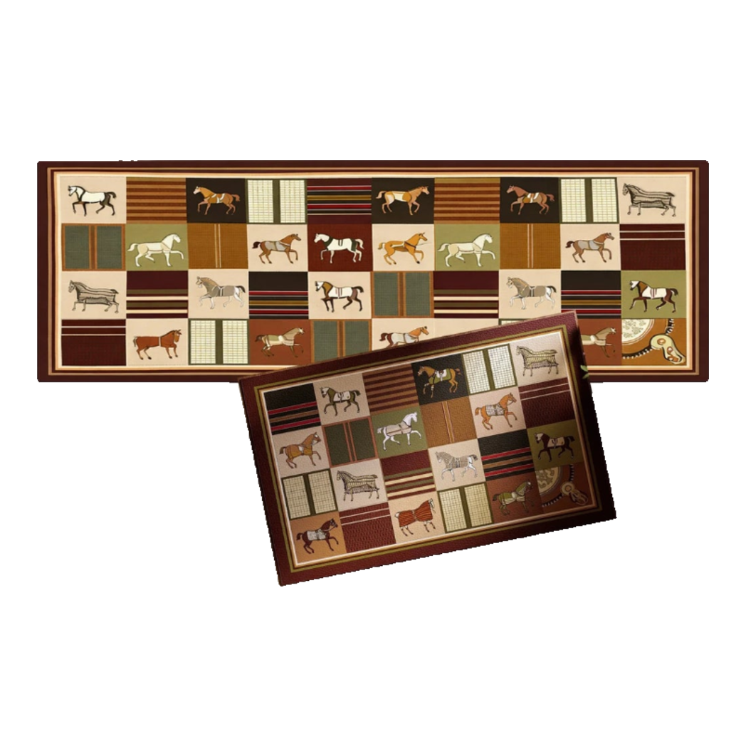Set of Micro Nappa Kitchen Mats Gen8 45x70/150 Patchwork Heritage Equestre Oriental Cheval