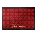 Poly Woven Dust Control Mat 80x100 Rouge Cannage Welcome - Leather Trim