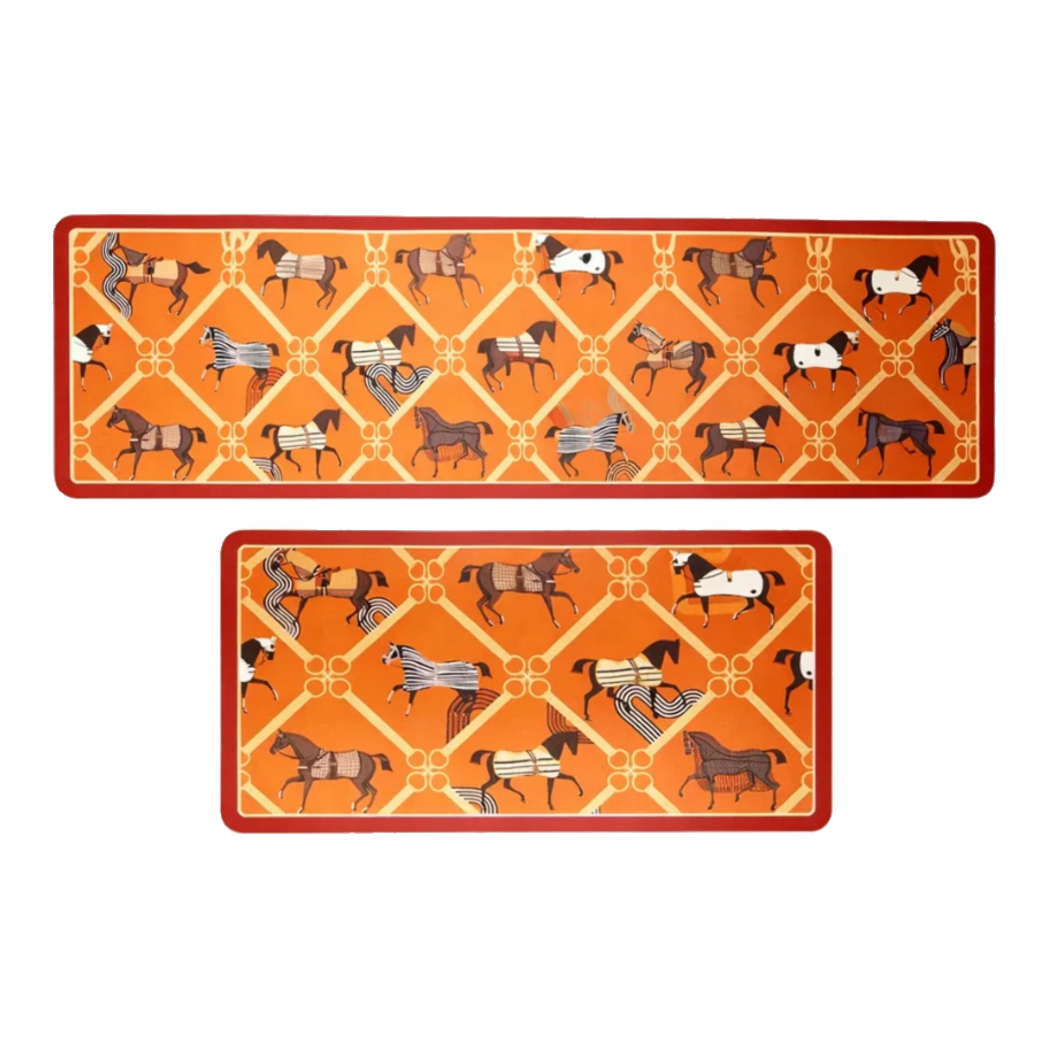 Microfiber Kitchen Mat Set 45x75/150 Vermilion Diamond Patchwork Equestrian
