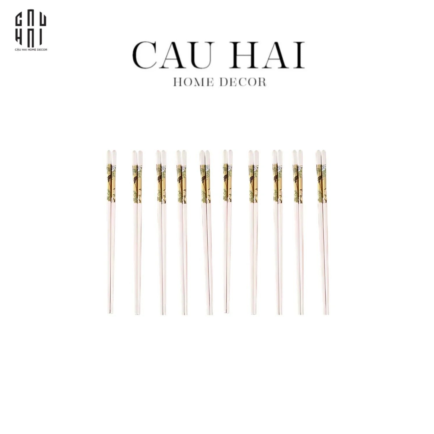 SET 10 ĐÔI ĐŨA SỨ BST KHỔNG TƯỚC HOÀNG KIM-CẬU HAI HOME DECOR