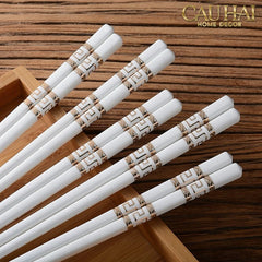 Set 10 Đôi Đũa Sứ V Class White Gold Greek Key Atélier Porcelain Chopsticks-CẬU HAI HOME DECOR