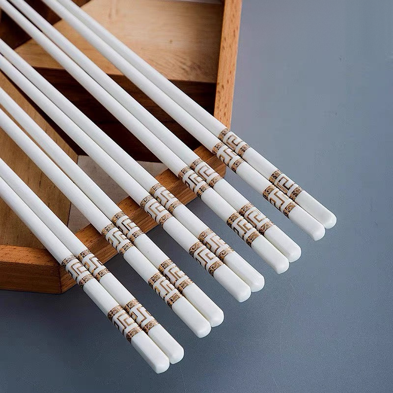 Set 10 Đôi Đũa Sứ V Class White Gold Greek Key Atélier Porcelain Chopsticks