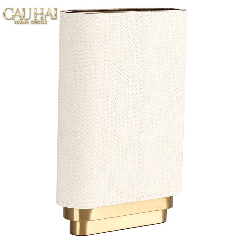 Set 2 Bình Hoa Bọc Da Cao Cấp - Leather Riviera Ivory Gilded Medusa-CẬU HAI HOME DECOR