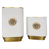 Set 2 Bình Hoa Bọc Da Cao Cấp - Leather Riviera Ivory Gilded Medusa-CẬU HAI HOME DECOR