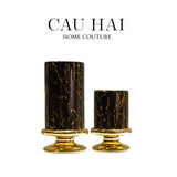 SET 2 BÌNH HOA SỨ - BLACK ARTHUR MARBLE H23/19-CẬU HAI HOME DECOR