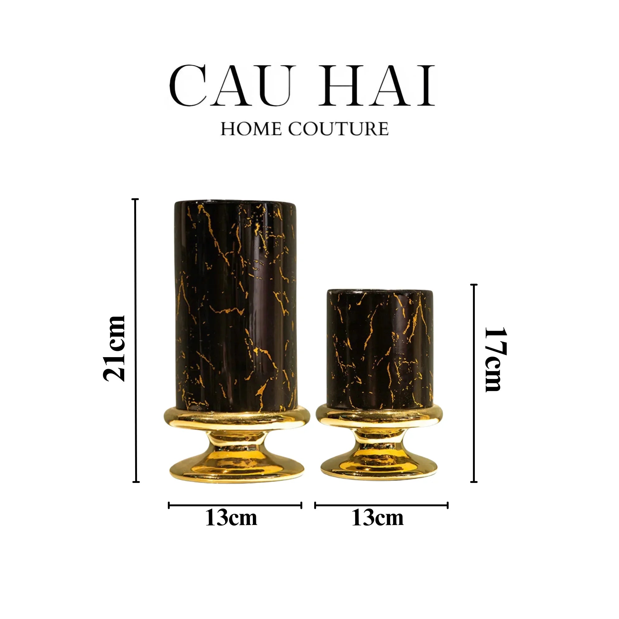 SET 2 BÌNH HOA SỨ - BLACK ARTHUR MARBLE H23/19-CẬU HAI HOME DECOR