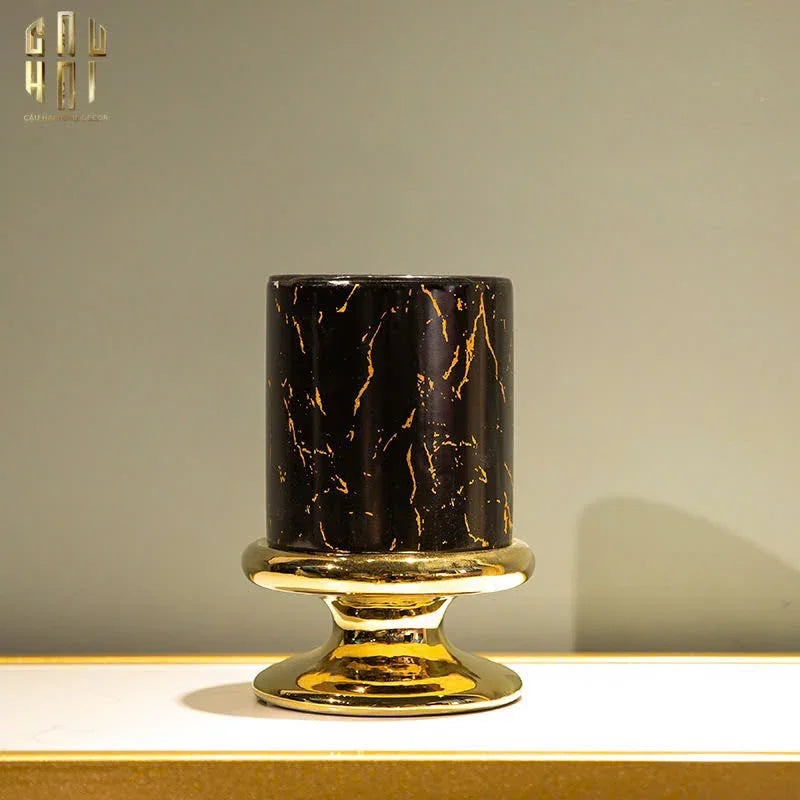 SET 2 BÌNH HOA SỨ - BLACK ARTHUR MARBLE H23/19-CẬU HAI HOME DECOR