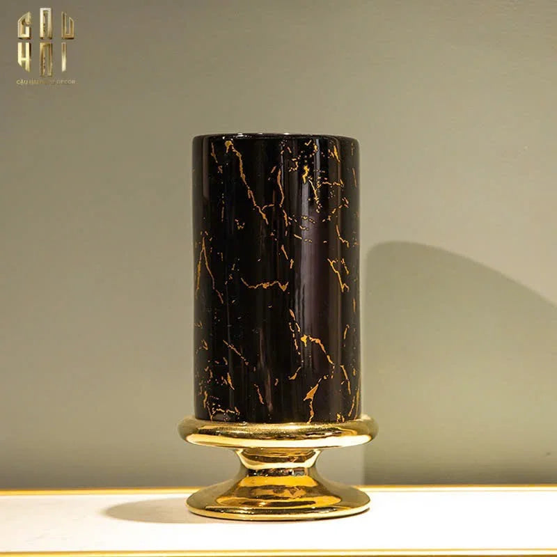 SET 2 BÌNH HOA SỨ - BLACK ARTHUR MARBLE H23/19-CẬU HAI HOME DECOR