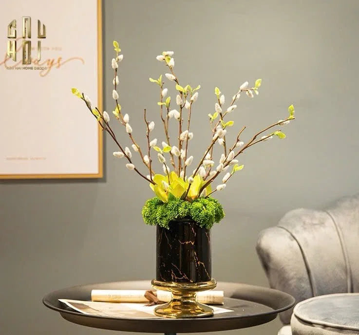 SET 2 BÌNH HOA SỨ - BLACK ARTHUR MARBLE H23/19-CẬU HAI HOME DECOR