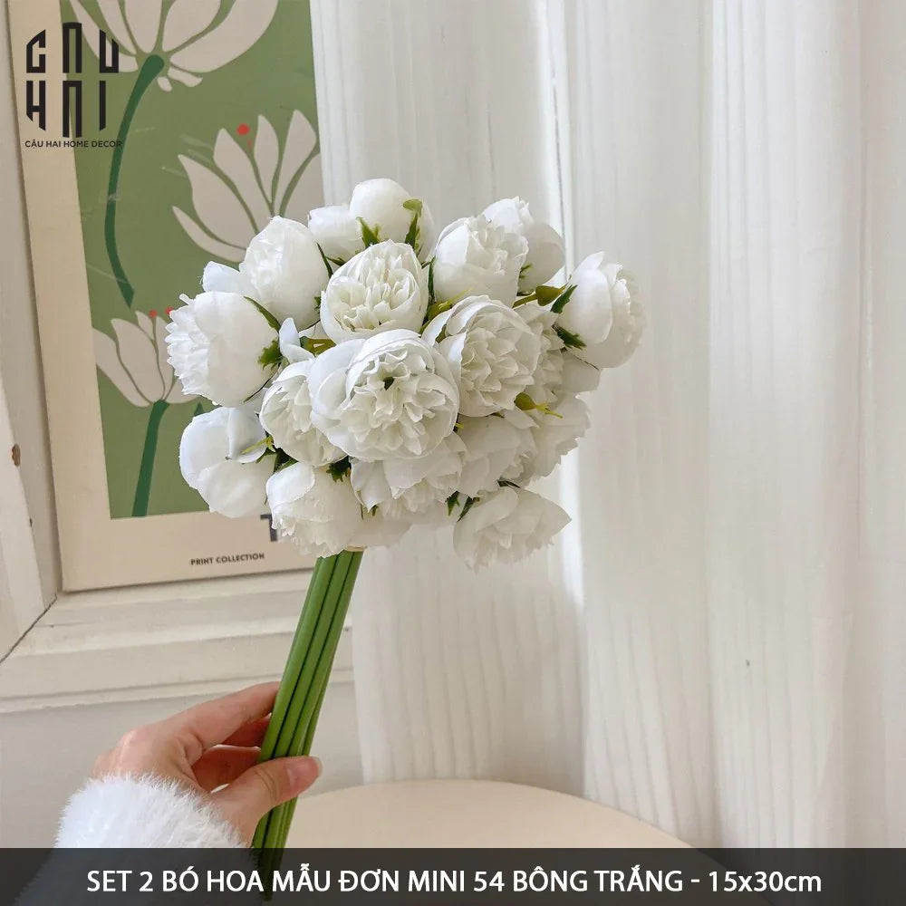 SET 2 BÓ HOA MẪU ĐƠN MINI - TRẮNG-CẬU HAI HOME DECOR