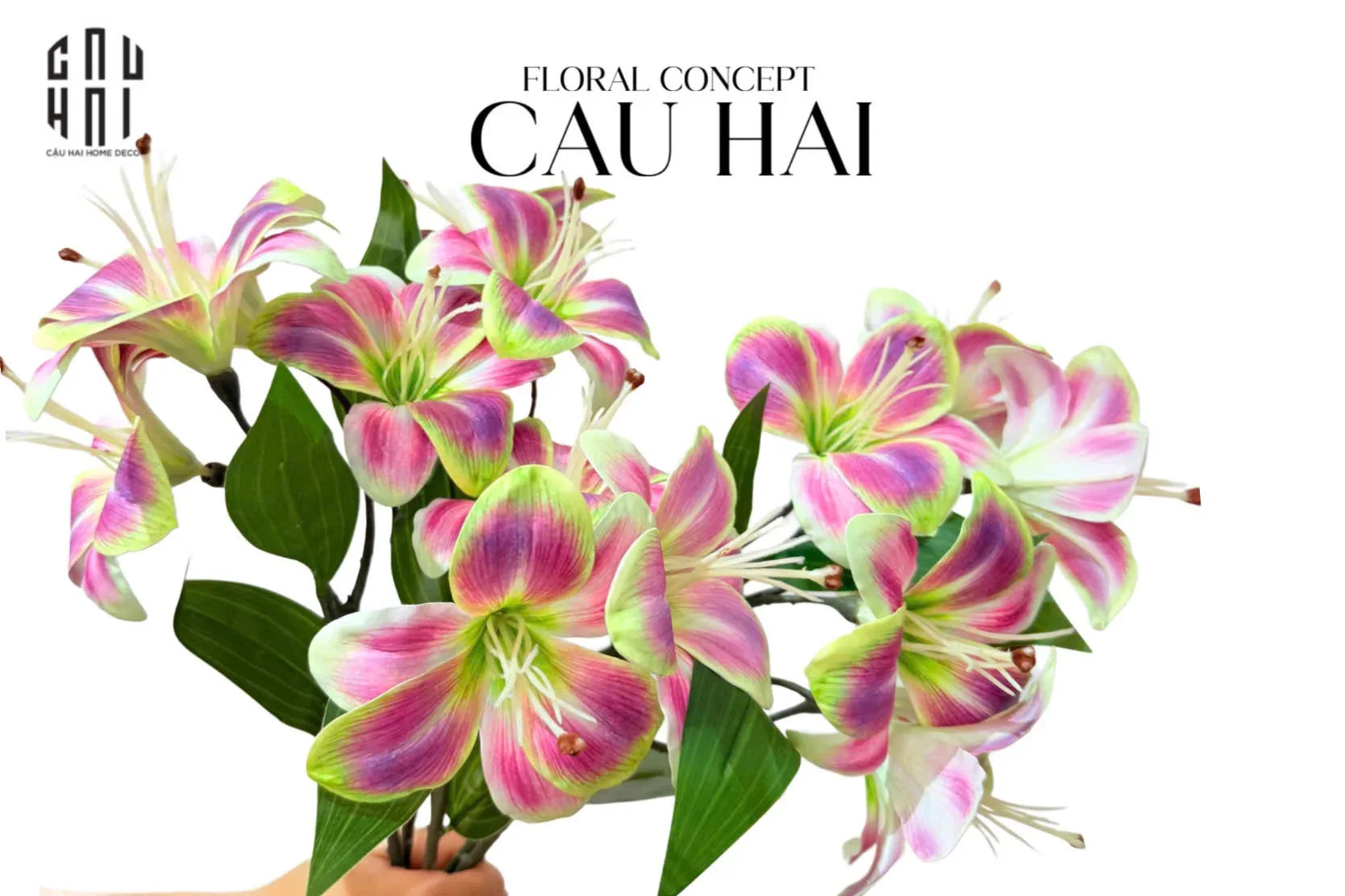 Set 2 Cành 3 Hoa Ly - Green Violet - CẬU HAI HOME DECOR