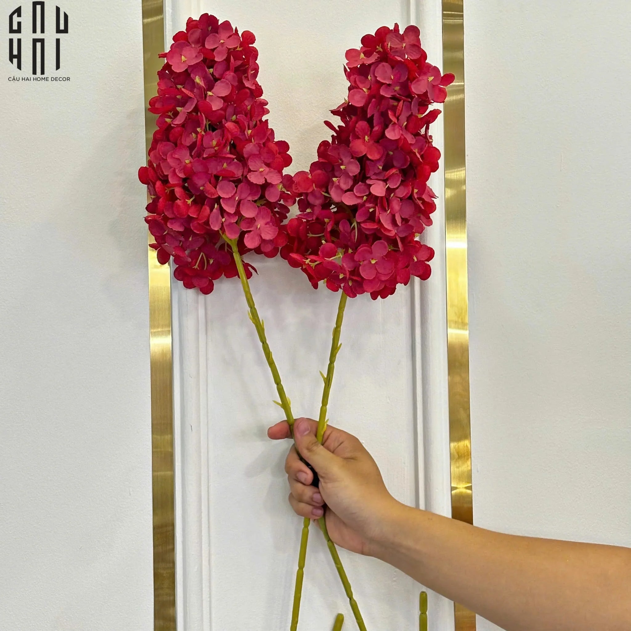 Set 2 Cành Cẩm Tú Cầu Dài Hydrangea - Đỏ-CẬU HAI HOME DECOR
