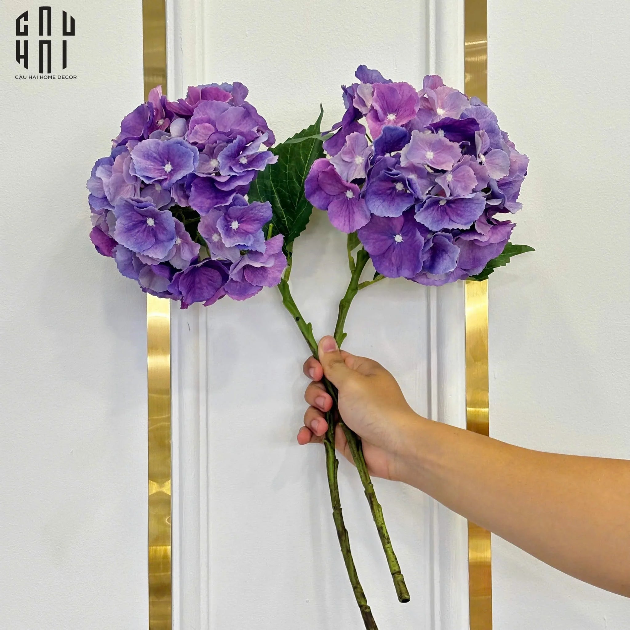 SET 2 CÀNH CẨM TÚ CẦU ĐẠI HYDRANGEA MARCOPHYLLA - TÍM-CẬU HAI HOME DECOR
