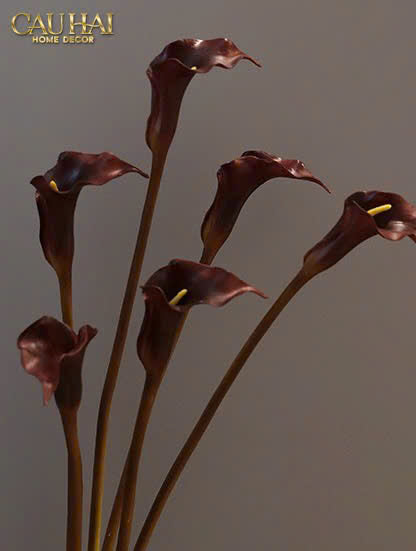 Set 2 Cành Eva Calla Lily Moonstone Blue / Plum Rouge 65Cm - CẬU HAI HOME DECOR