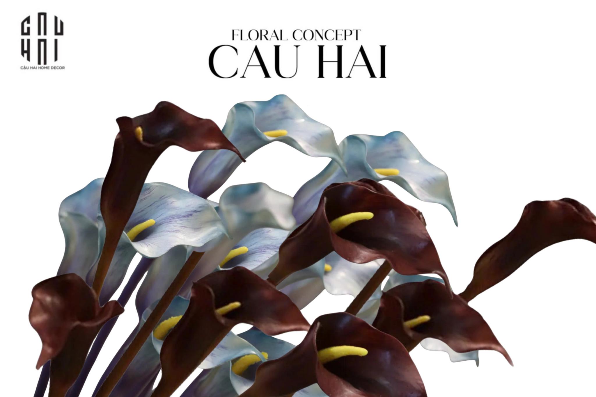 Set 2 Cành Eva Calla Lily Moonstone Blue / Plum Rouge 65Cm - CẬU HAI HOME DECOR