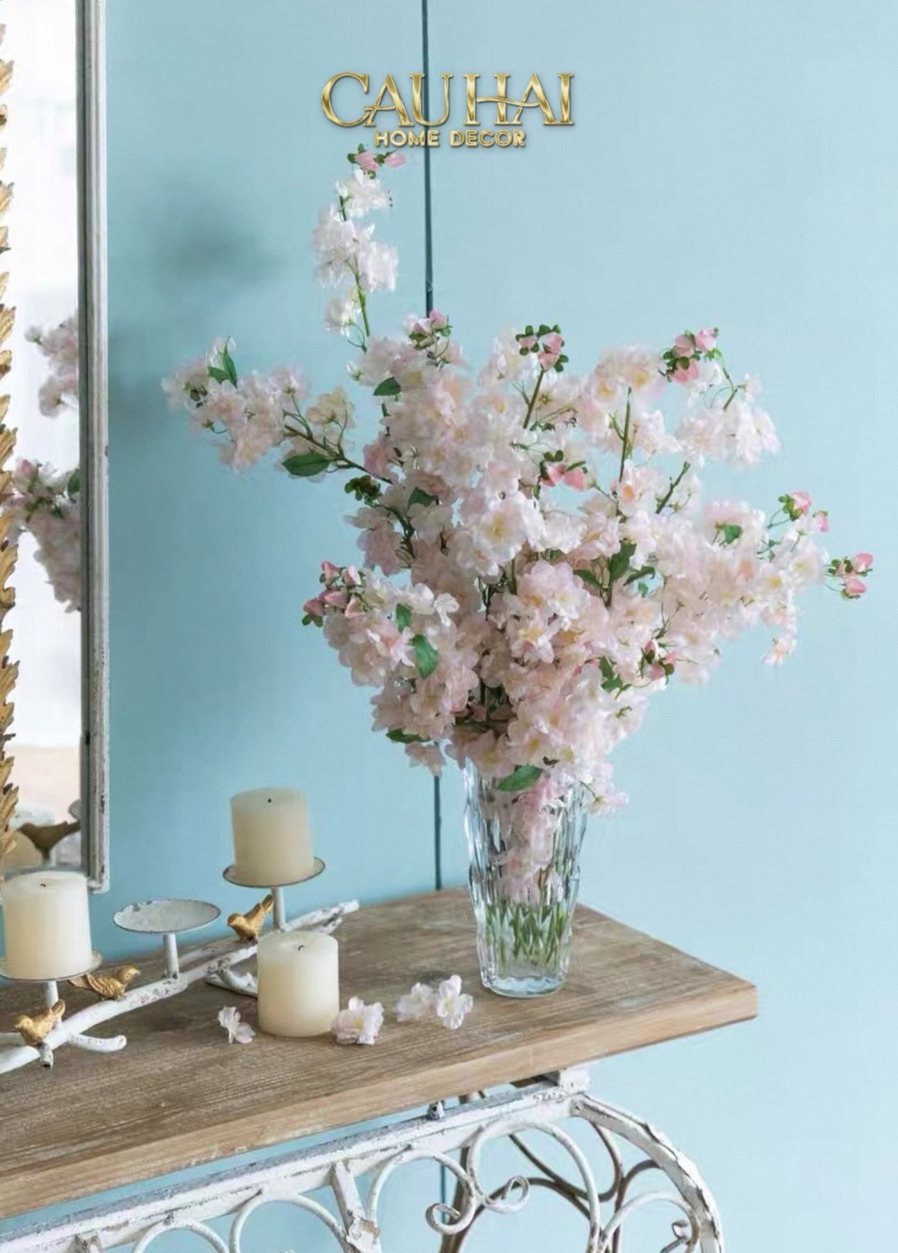 Set 2 Cành Hoa Anh Đào Trắng - White Sakura - CẬU HAI HOME DECOR