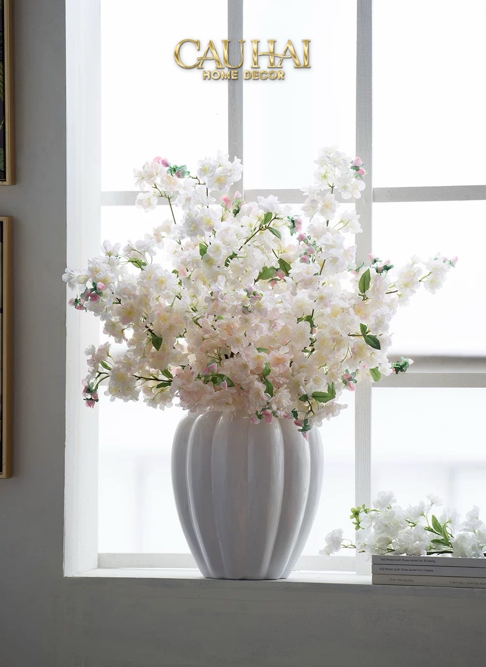 Set 2 Cành Hoa Anh Đào Trắng - White Sakura - CẬU HAI HOME DECOR