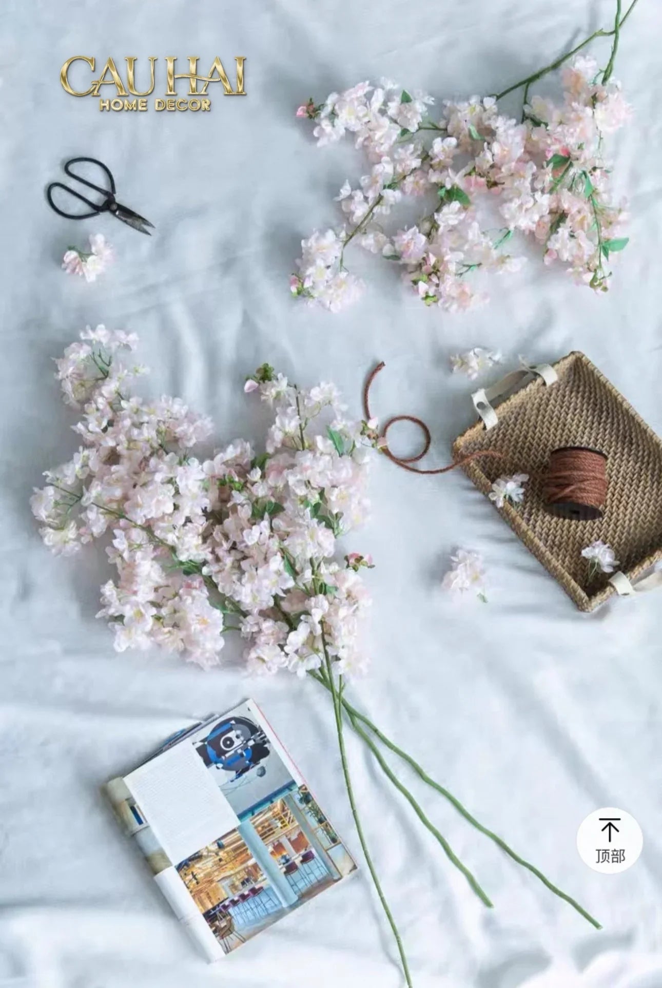 Set 2 Cành Hoa Anh Đào Trắng - White Sakura-CẬU HAI HOME DECOR