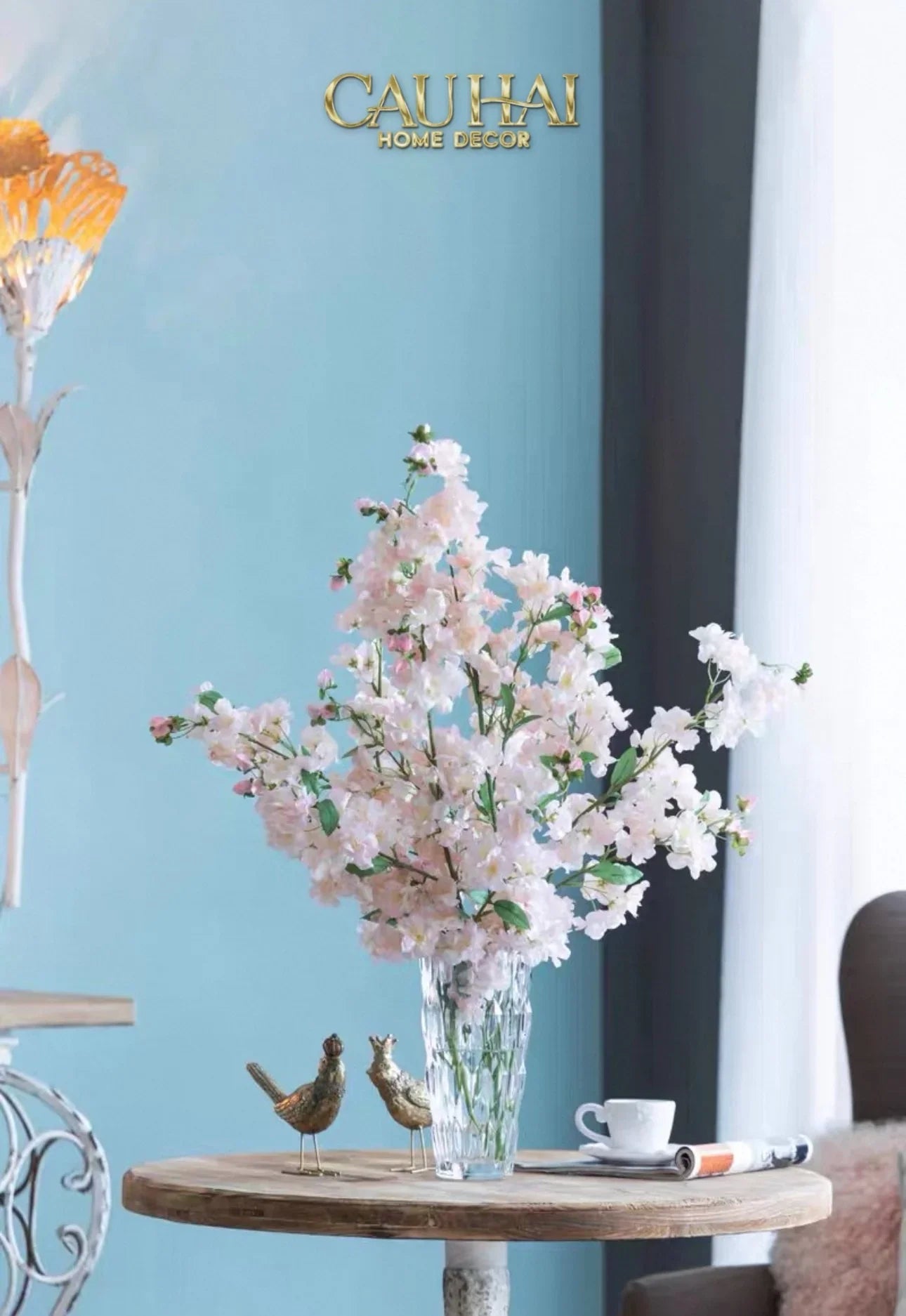 Set 2 Cành Hoa Anh Đào Trắng - White Sakura-CẬU HAI HOME DECOR