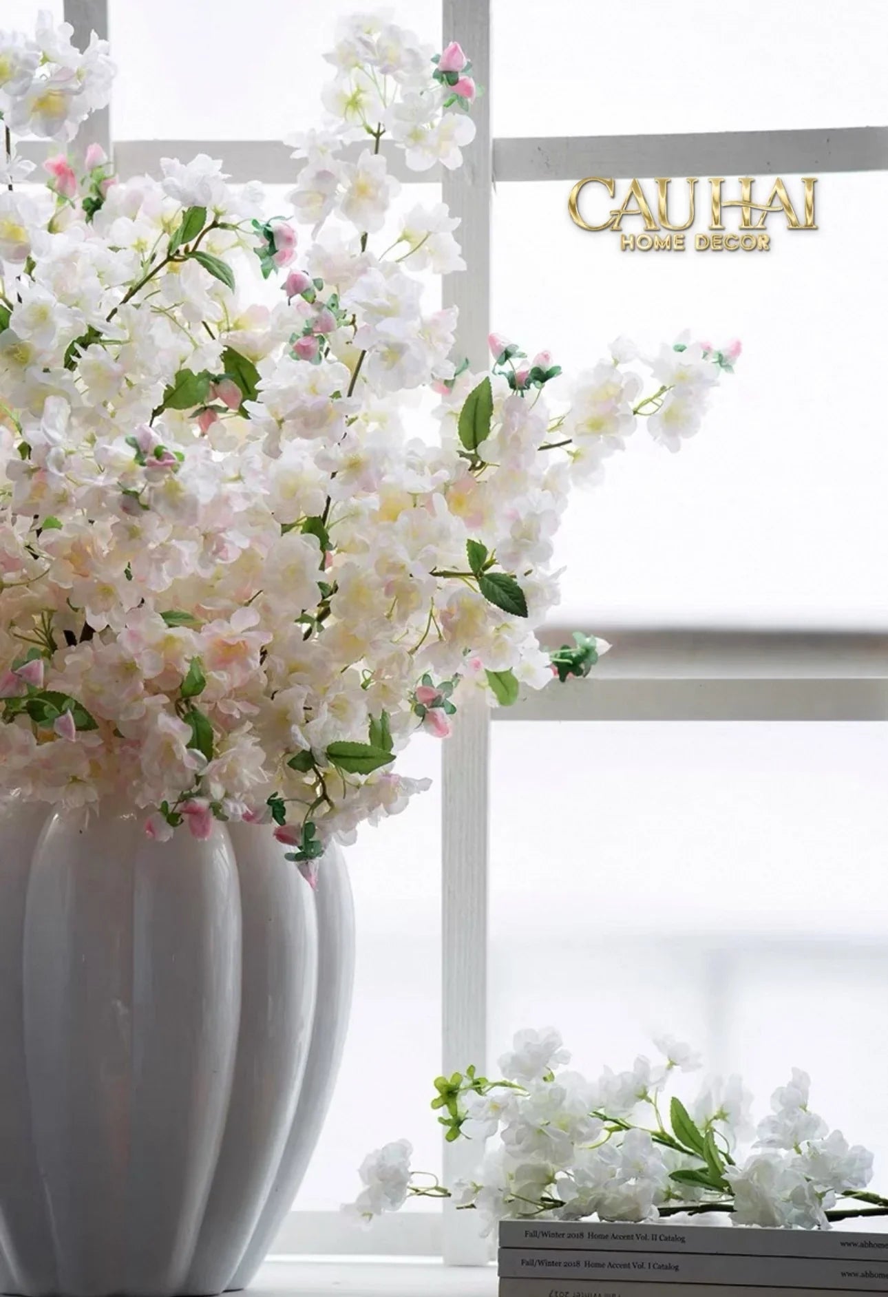 Set 2 Cành Hoa Anh Đào Trắng - White Sakura-CẬU HAI HOME DECOR
