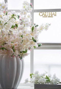 Set 2 Cành Hoa Anh Đào Trắng - White Sakura-CẬU HAI HOME DECOR