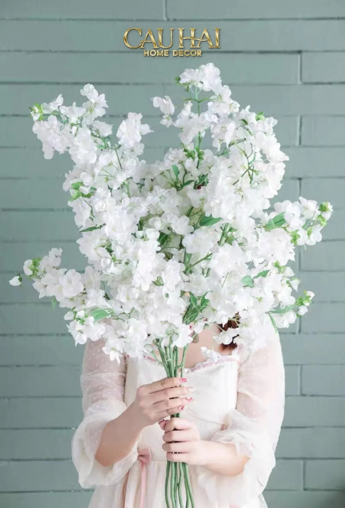 Set 2 Cành Hoa Anh Đào Trắng - White Sakura-Hoa Lụa-CẬU HAI HOME DECOR