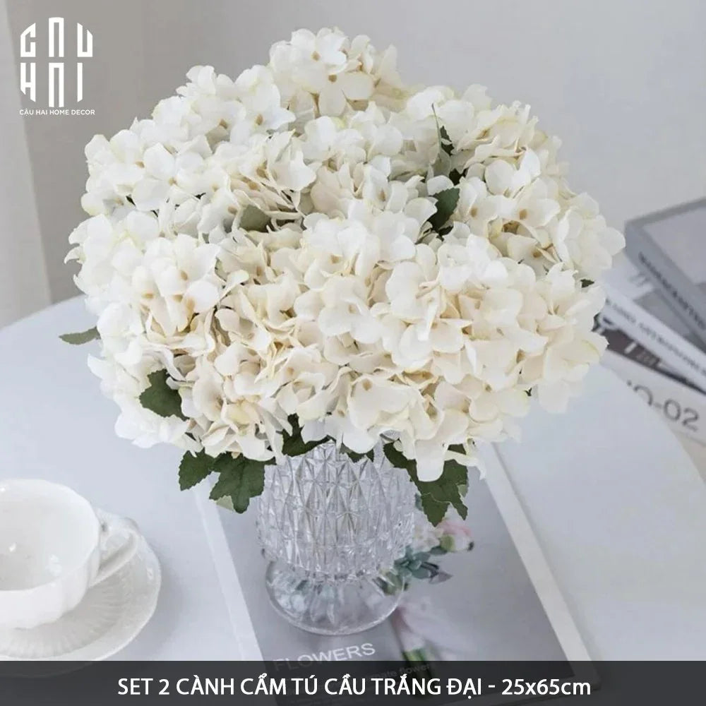 SET 2 CÀNH HOA CẨM TÚ CẦU ĐẠI - TRẮNG-CẬU HAI HOME DECOR