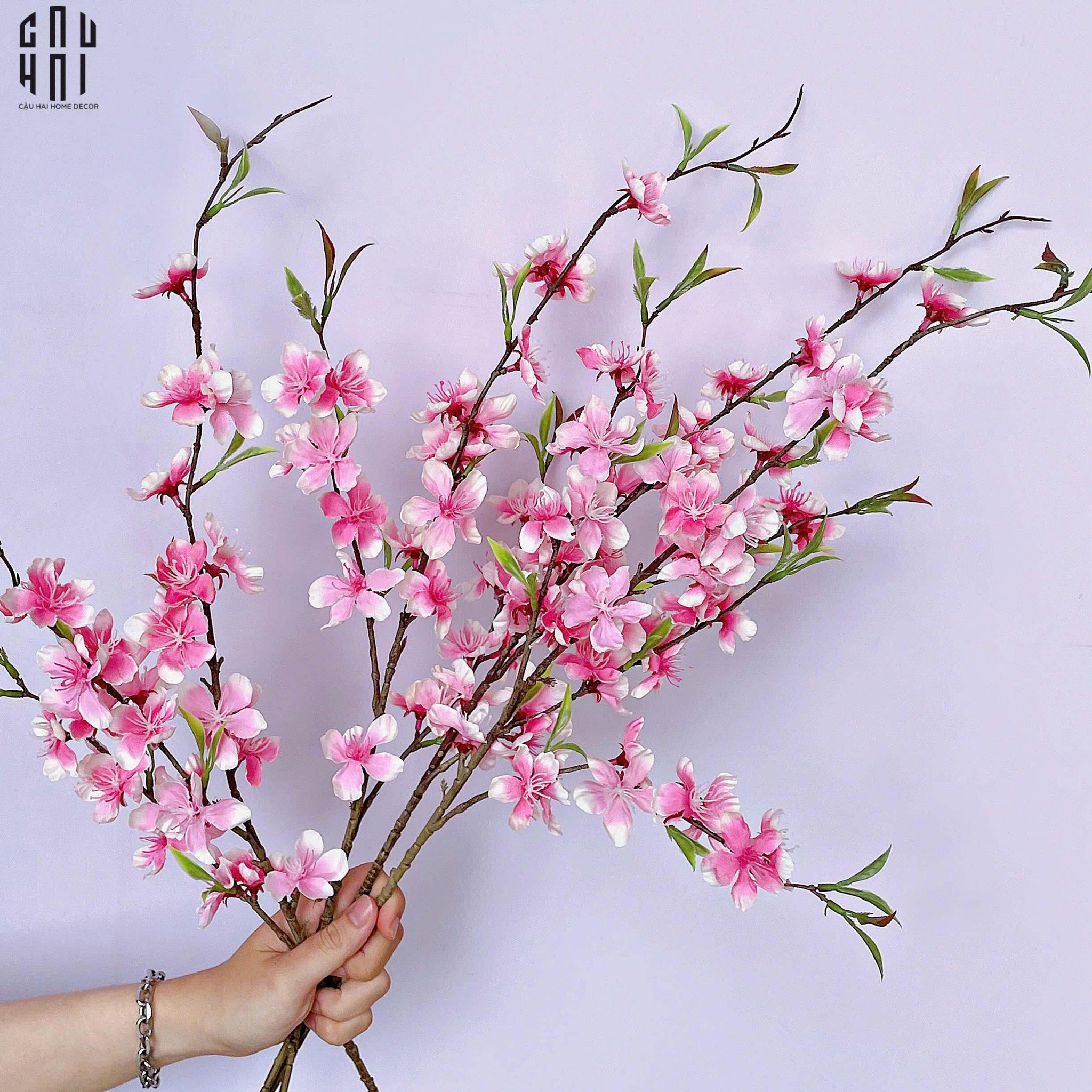Set 2 Cành Hoa Đào - Hồng-CẬU HAI HOME DECOR