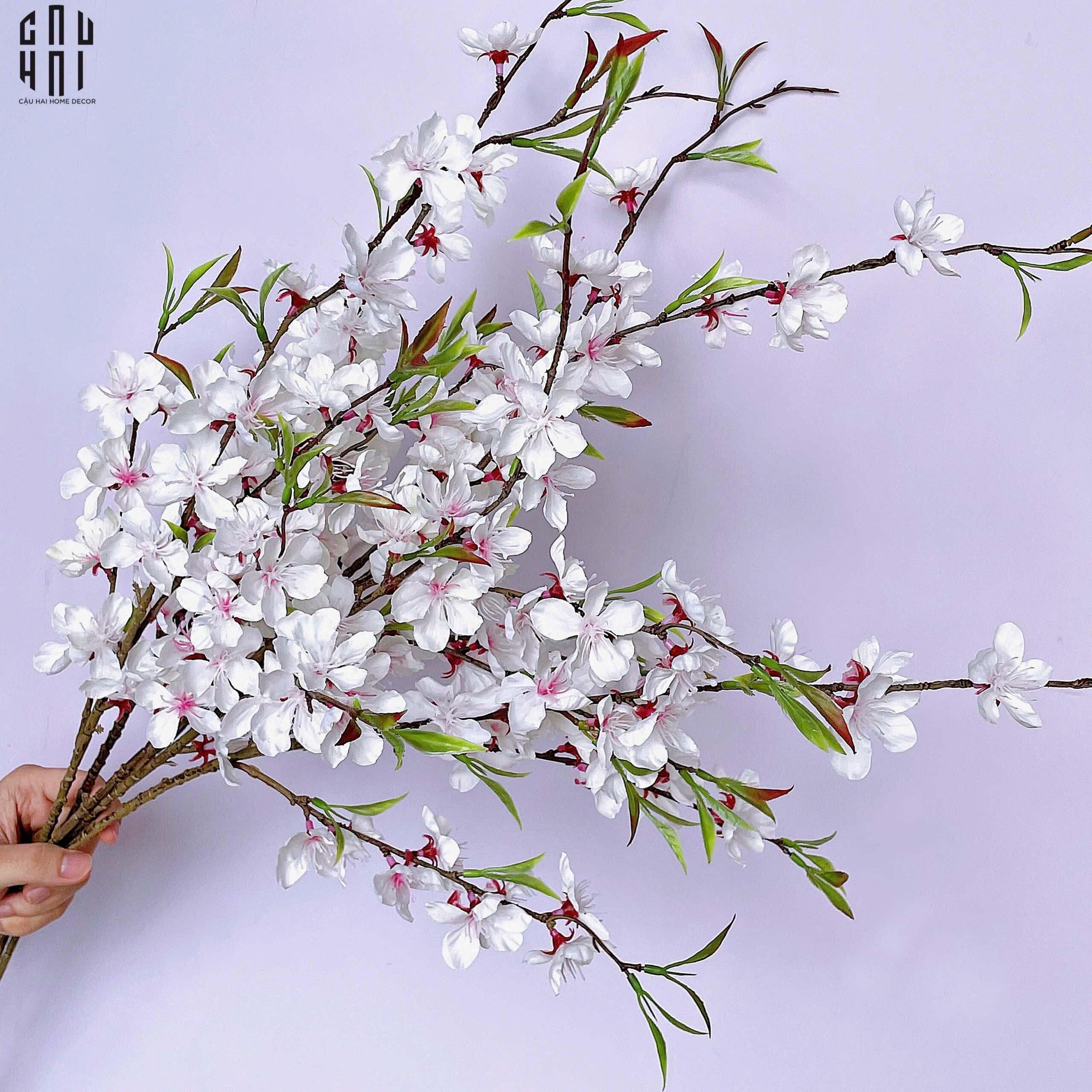 Set 2 Cành Hoa Đào - Trắng-CẬU HAI HOME DECOR
