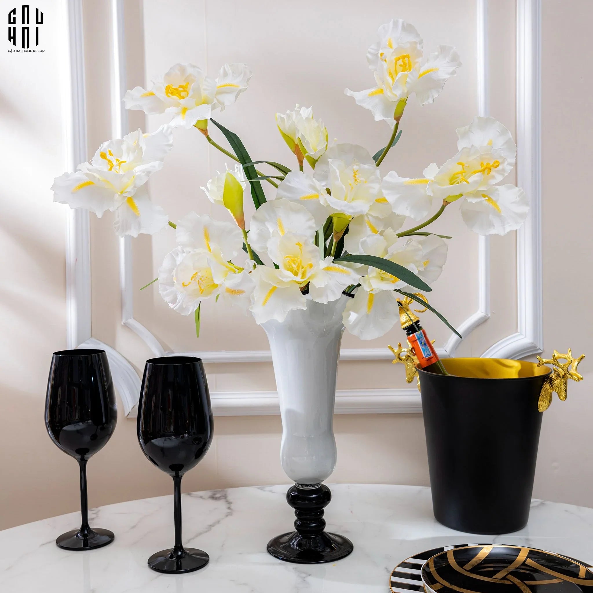 SET 2 CÀNH HOA DIÊN VĨ - IRIS - TRẮNG-CẬU HAI HOME DECOR