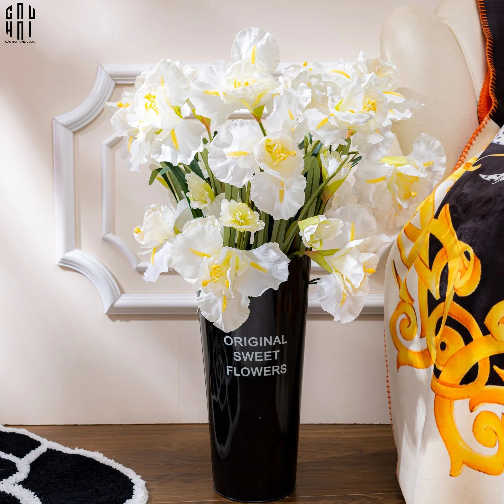 SET 2 CÀNH HOA DIÊN VĨ - IRIS - TRẮNG-CẬU HAI HOME DECOR