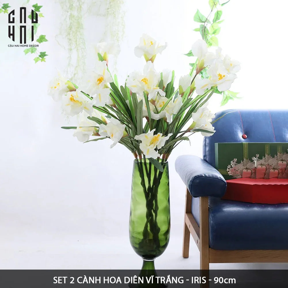 SET 2 CÀNH HOA DIÊN VĨ - IRIS - TRẮNG-CẬU HAI HOME DECOR