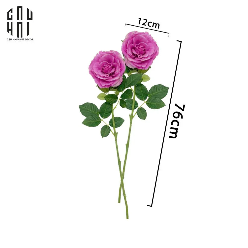 Set 2 Cành Hoa Hồng Ecuador - Tím Hồng-CẬU HAI HOME DECOR