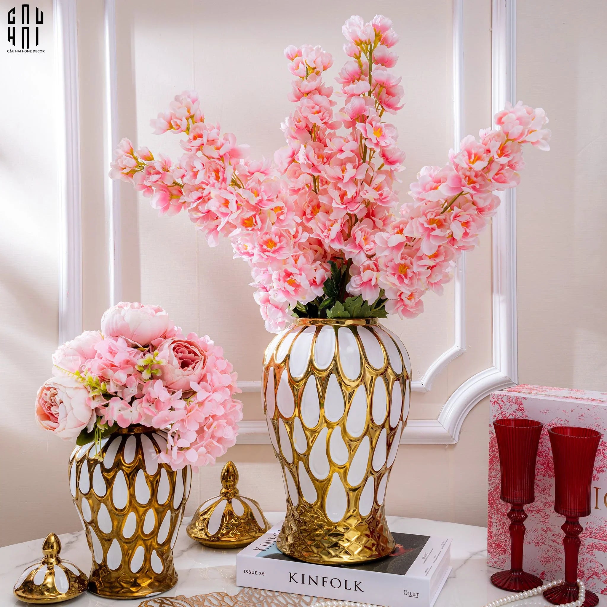 SET 2 CÀNH HOA PHI YẾN - DELPHINIUM - HỒNG NHẠT-CẬU HAI HOME DECOR
