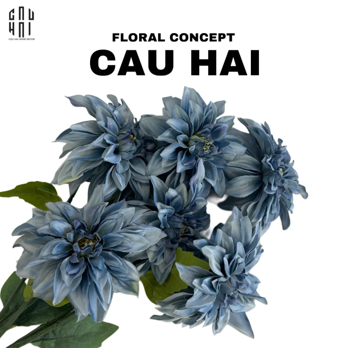 Set 2 Cành Hoa Thược Dược Dahlia - Midnight Blue-CẬU HAI HOME DECOR