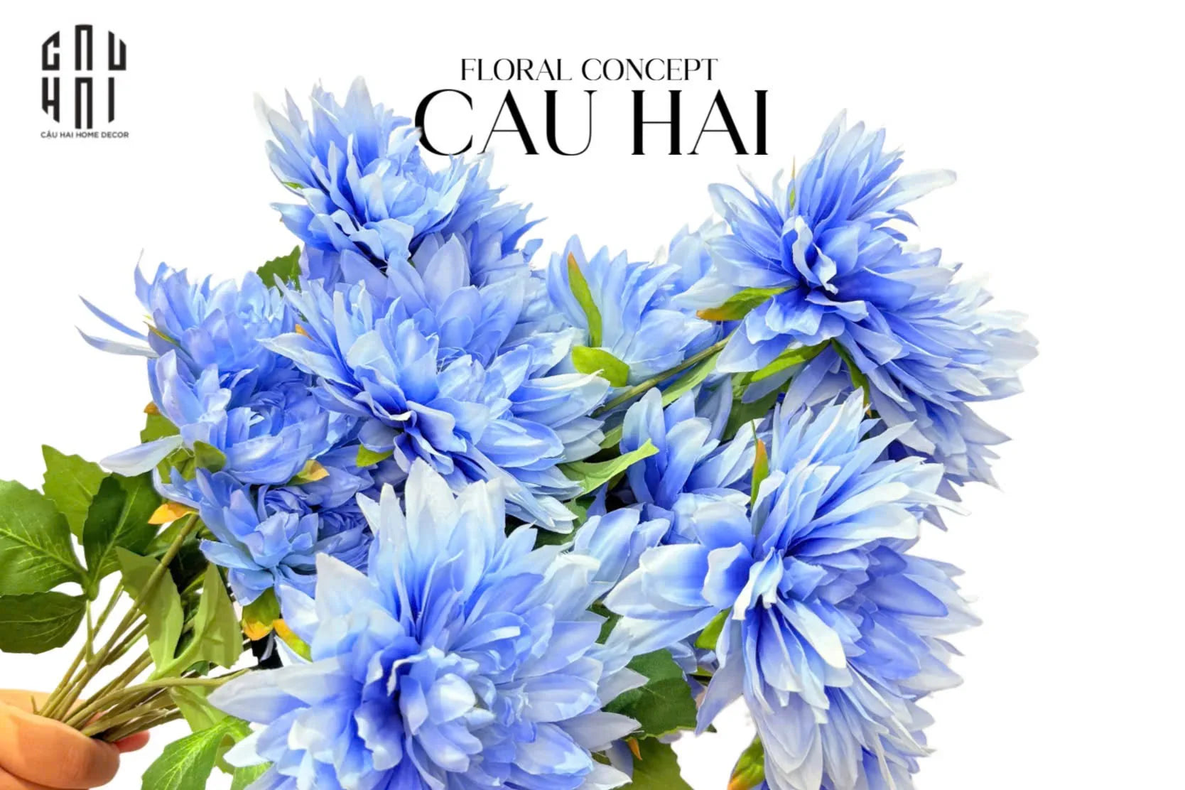 Set 2 Cành Hoa Thược Dược Dahlia - Sky Blue-CẬU HAI HOME DECOR