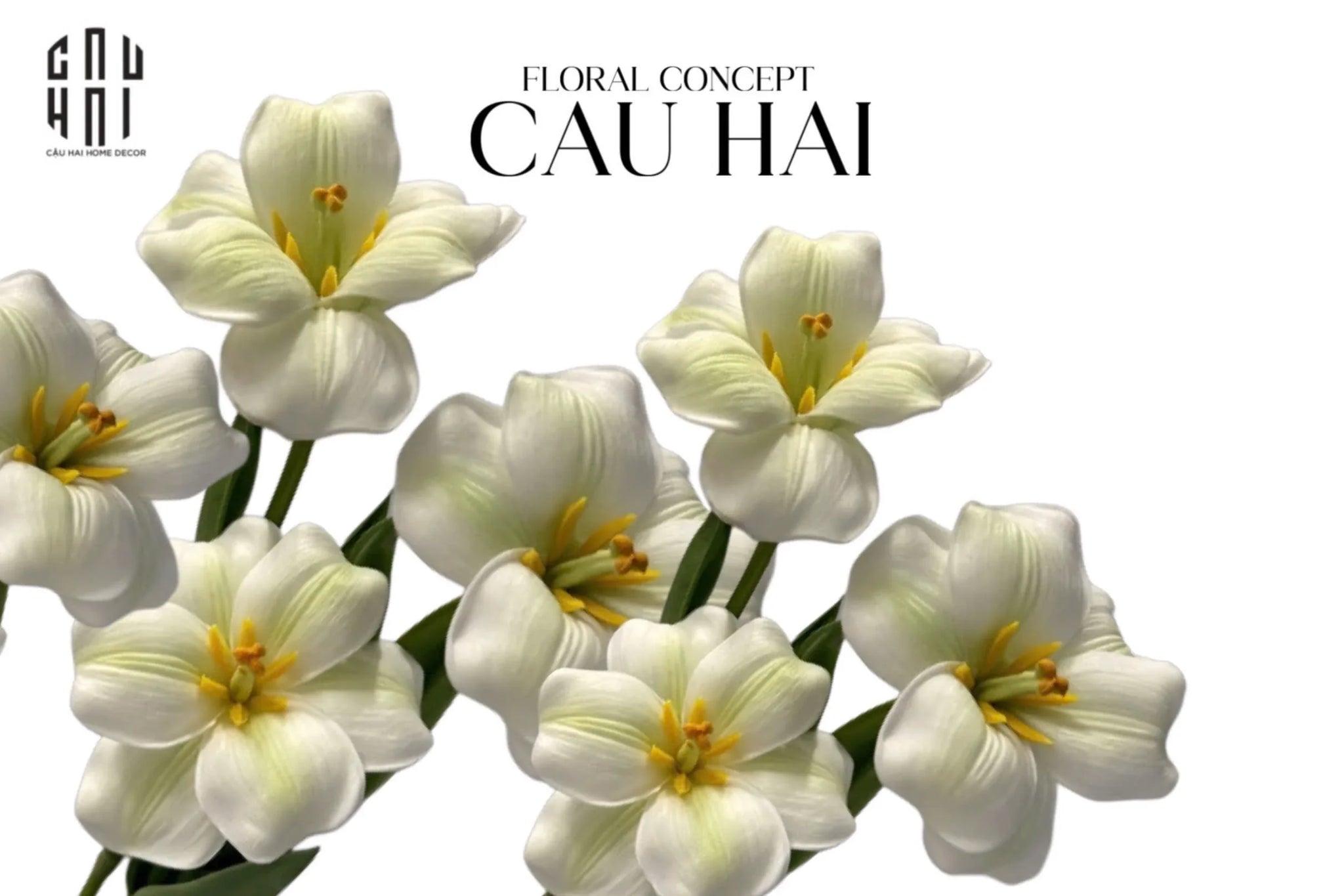 Set 2 Cành Hoa Tulip Blooming - White Green-CẬU HAI HOME DECOR